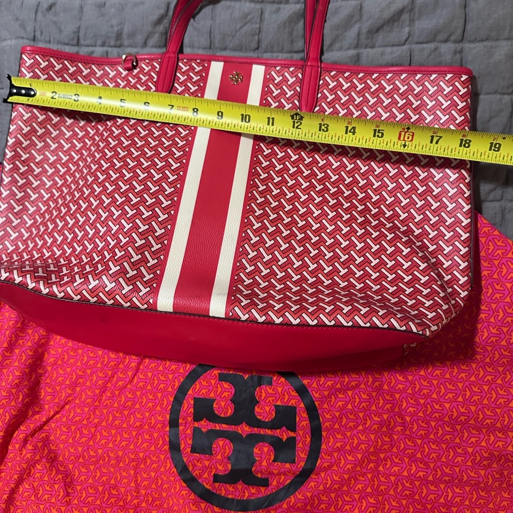 Tory Burch Red and White Patterned Tote